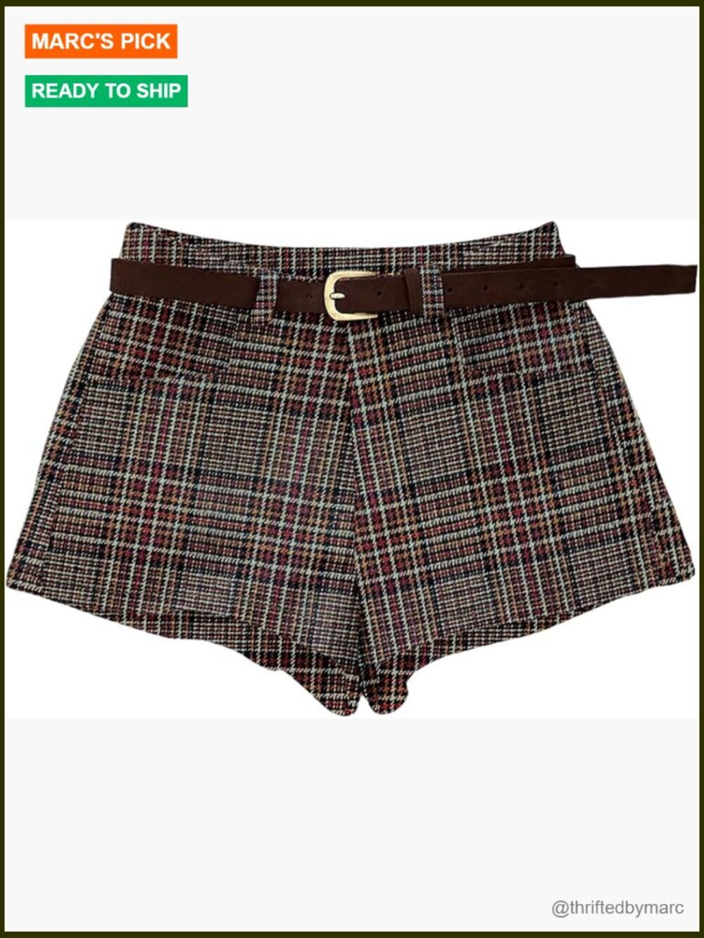 Plaid Dressy Shorts with Belt Business Houndstooth Mini Low Rise
